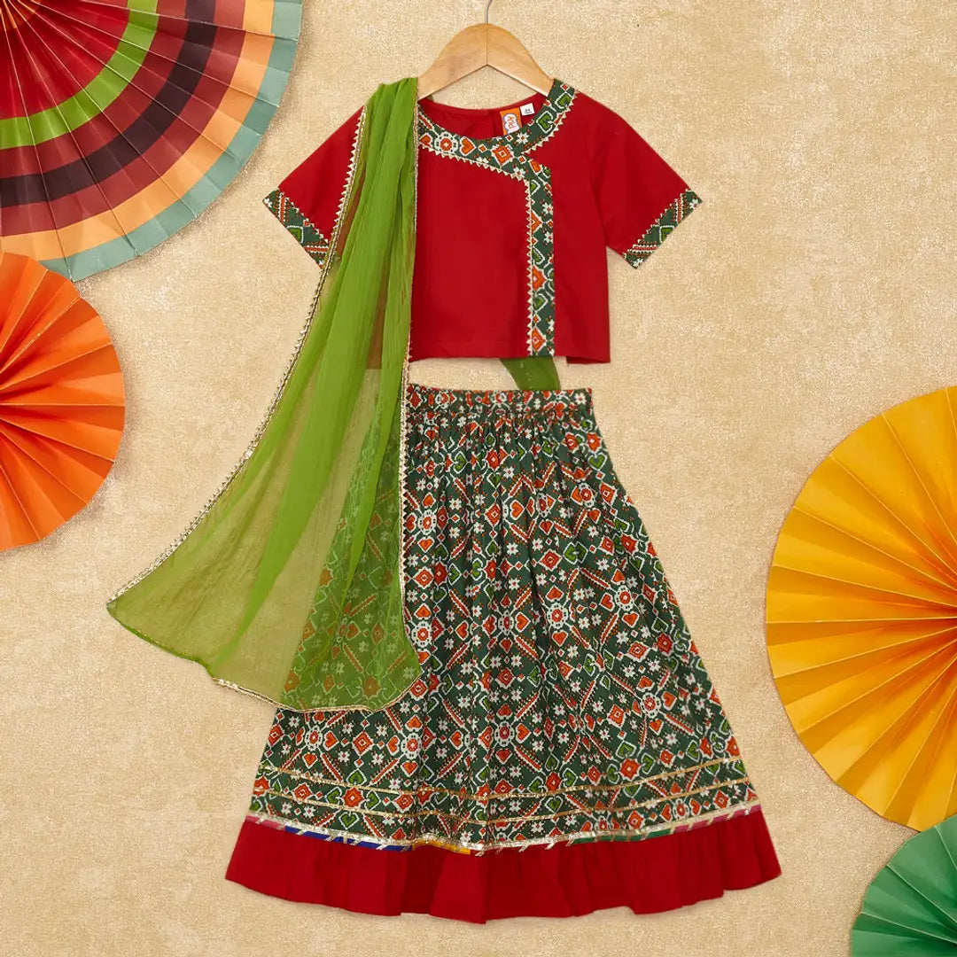 Green and Red Printed Gharara For Girls