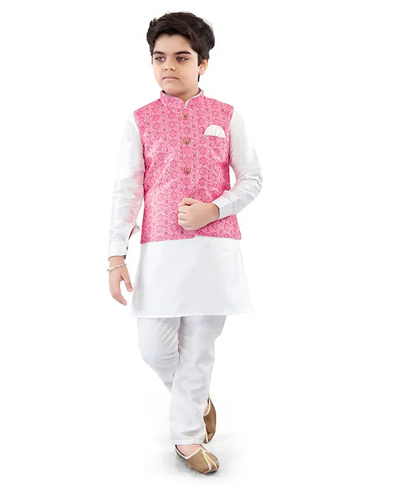 White Kurta Shalwar with Waistcoat For Boys