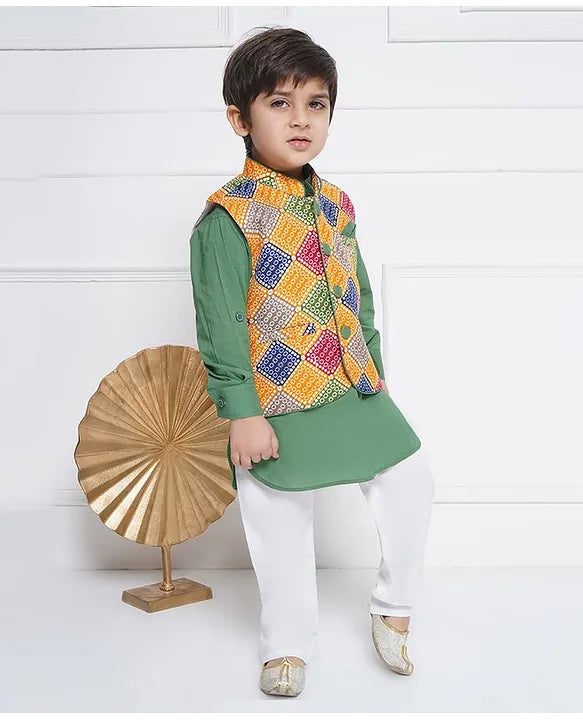 Olive Kurta Shalwar With Waistcoat For Boys